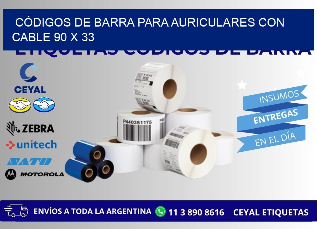 CÓDIGOS DE BARRA PARA AURICULARES CON CABLE 90 x 33