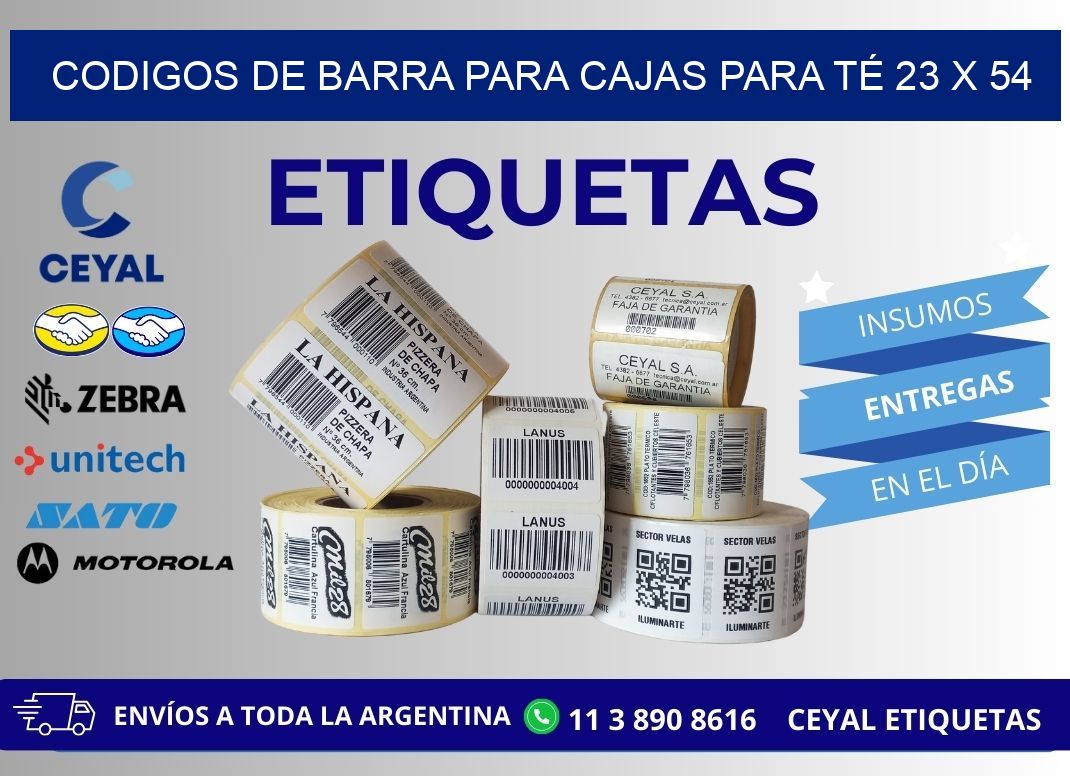 CODIGOS DE BARRA PARA CAJAS PARA TÉ 23 x 54