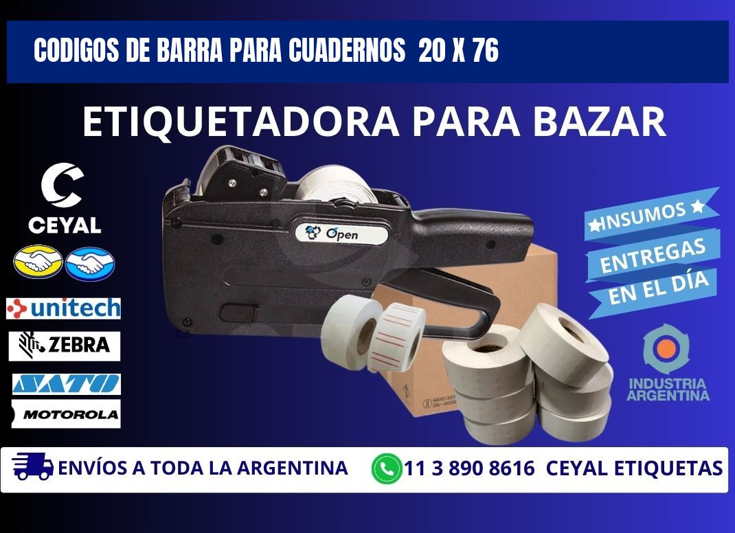 CODIGOS DE BARRA PARA CUADERNOS 20 x 76