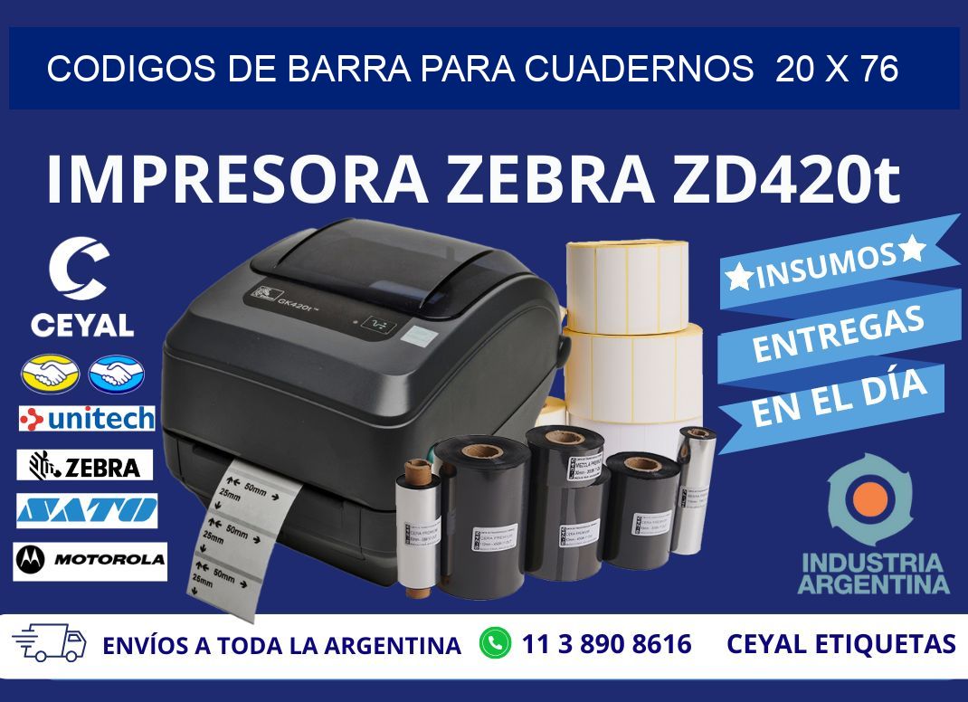 CODIGOS DE BARRA PARA CUADERNOS 20 x 76