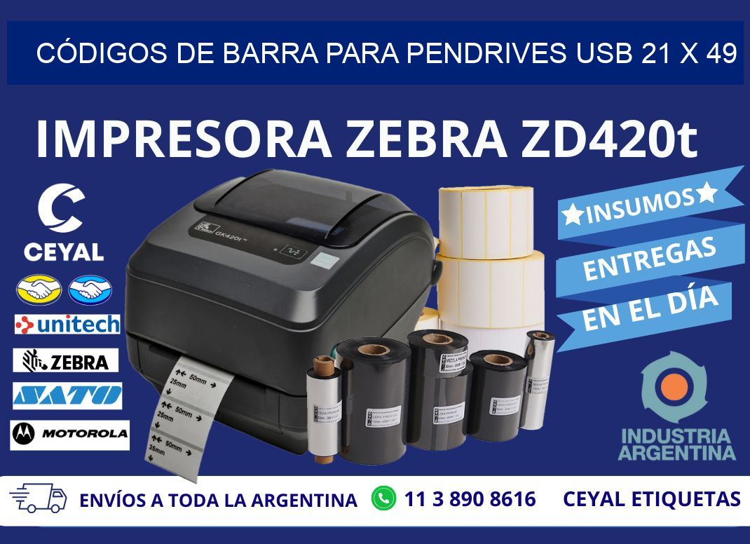 CÓDIGOS DE BARRA PARA PENDRIVES USB 21 x 49