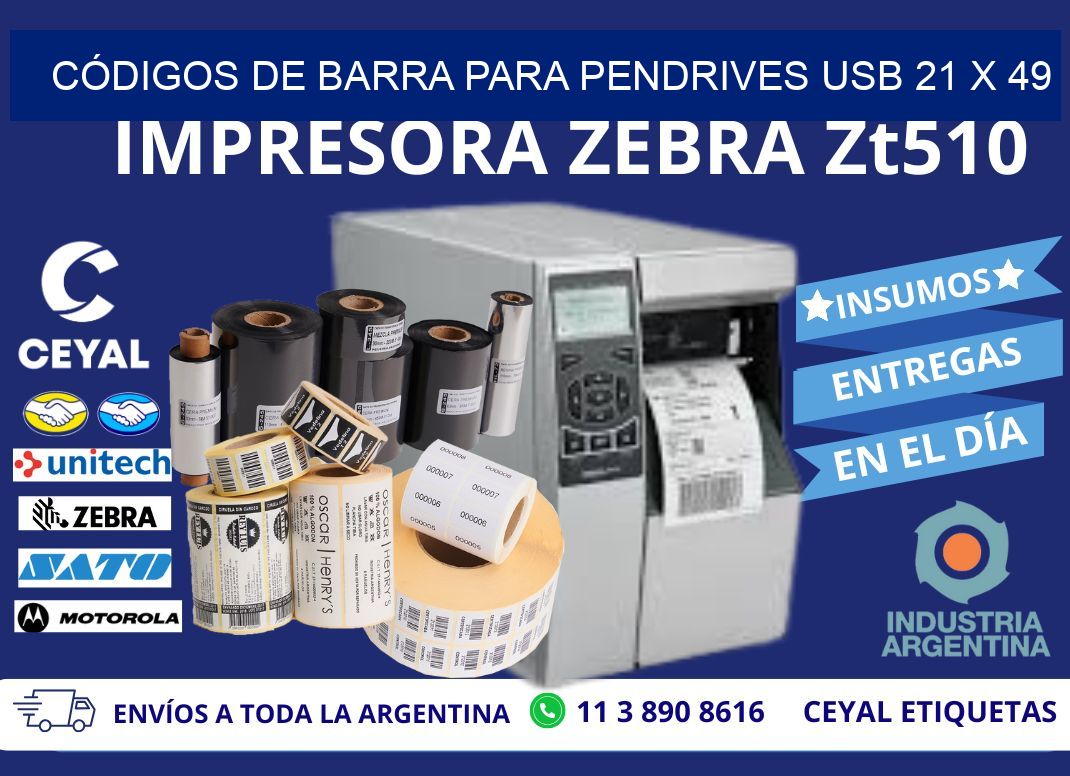 CÓDIGOS DE BARRA PARA PENDRIVES USB 21 x 49