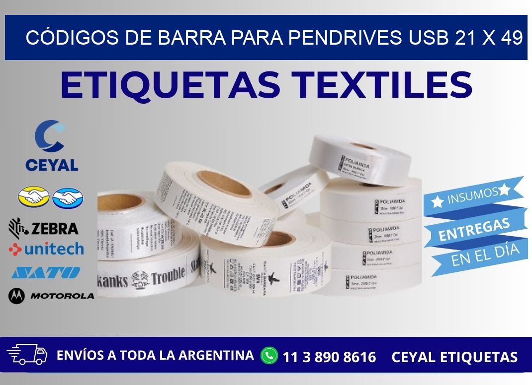 CÓDIGOS DE BARRA PARA PENDRIVES USB 21 x 49