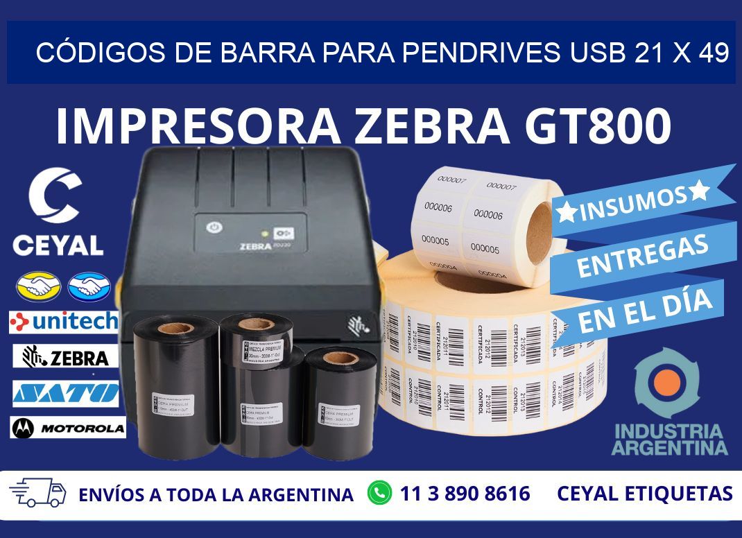 CÓDIGOS DE BARRA PARA PENDRIVES USB 21 x 49