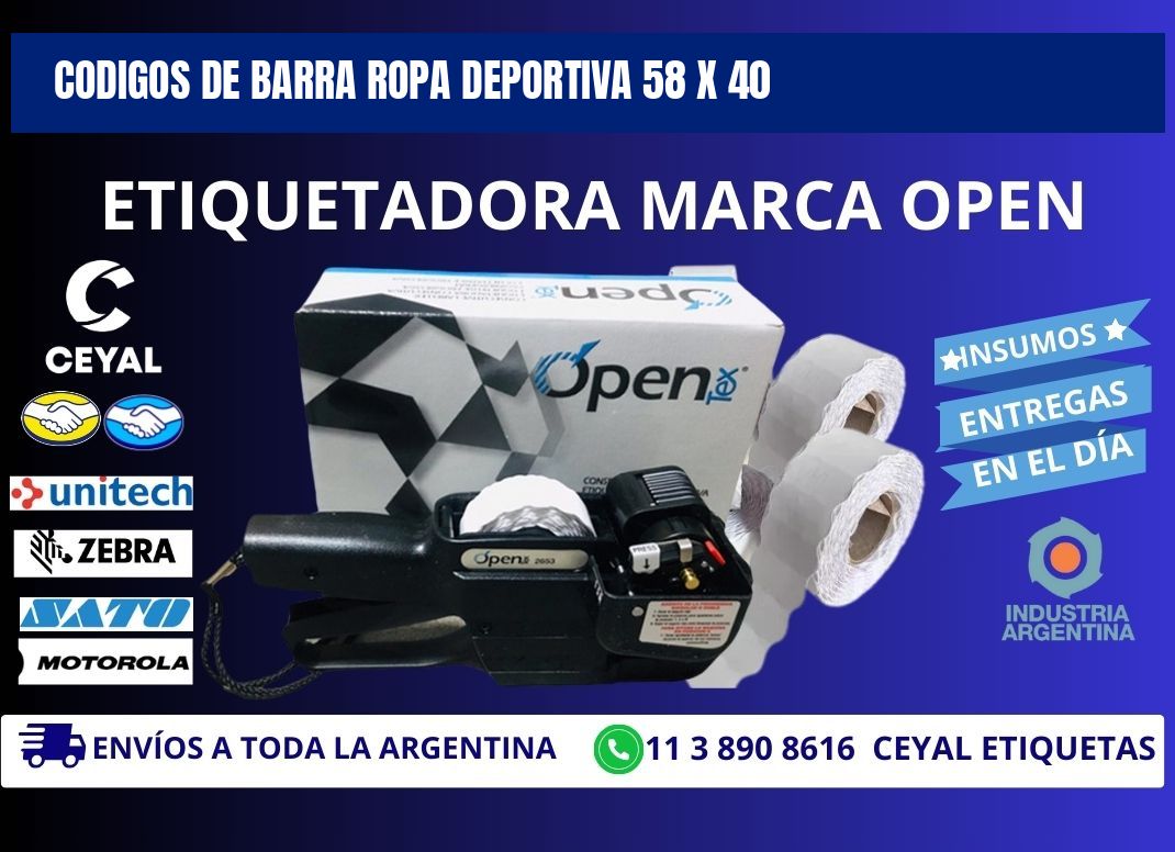 CODIGOS DE BARRA ROPA DEPORTIVA 58 x 40