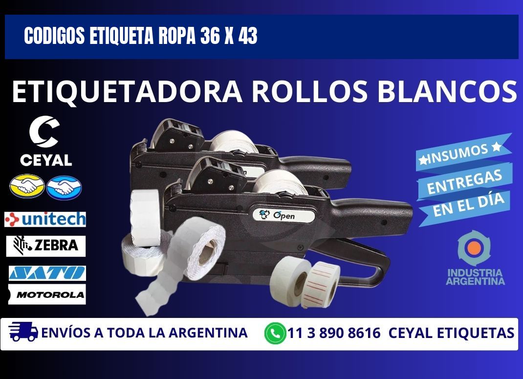 CODIGOS ETIQUETA ROPA 36 x 43