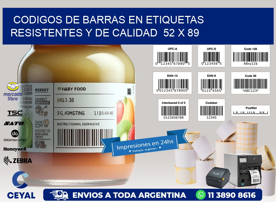 Codigos de Barras en Etiquetas Resistentes y de Calidad  52 x 89