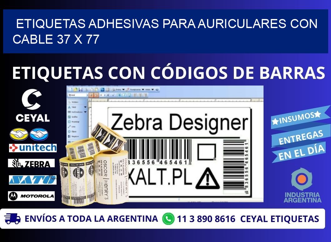 ETIQUETAS ADHESIVAS PARA AURICULARES CON CABLE 37 x 77