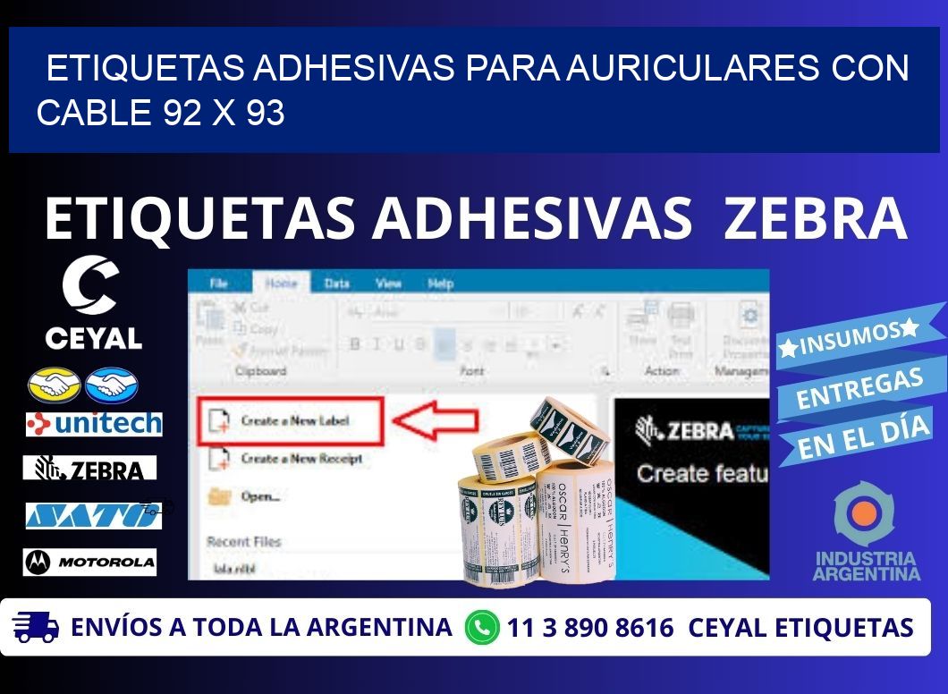 ETIQUETAS ADHESIVAS PARA AURICULARES CON CABLE 92 x 93