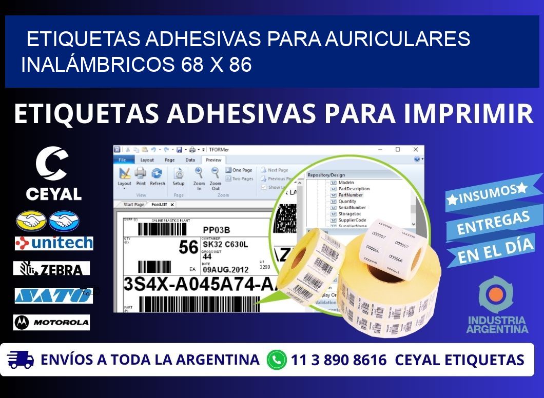 ETIQUETAS ADHESIVAS PARA AURICULARES INALÁMBRICOS 68 x 86