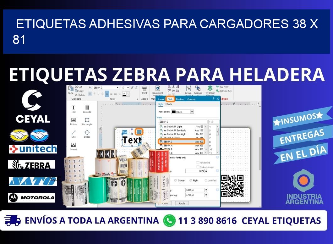 ETIQUETAS ADHESIVAS PARA CARGADORES 38 x 81