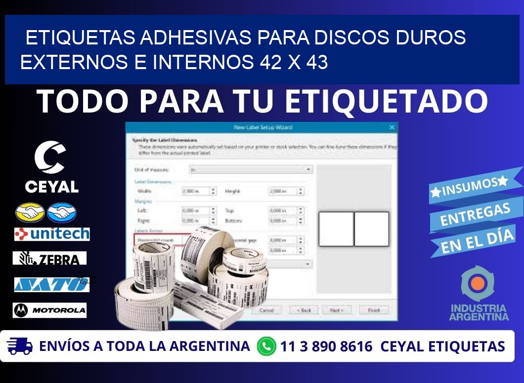 ETIQUETAS ADHESIVAS PARA DISCOS DUROS EXTERNOS E INTERNOS 42 x 43
