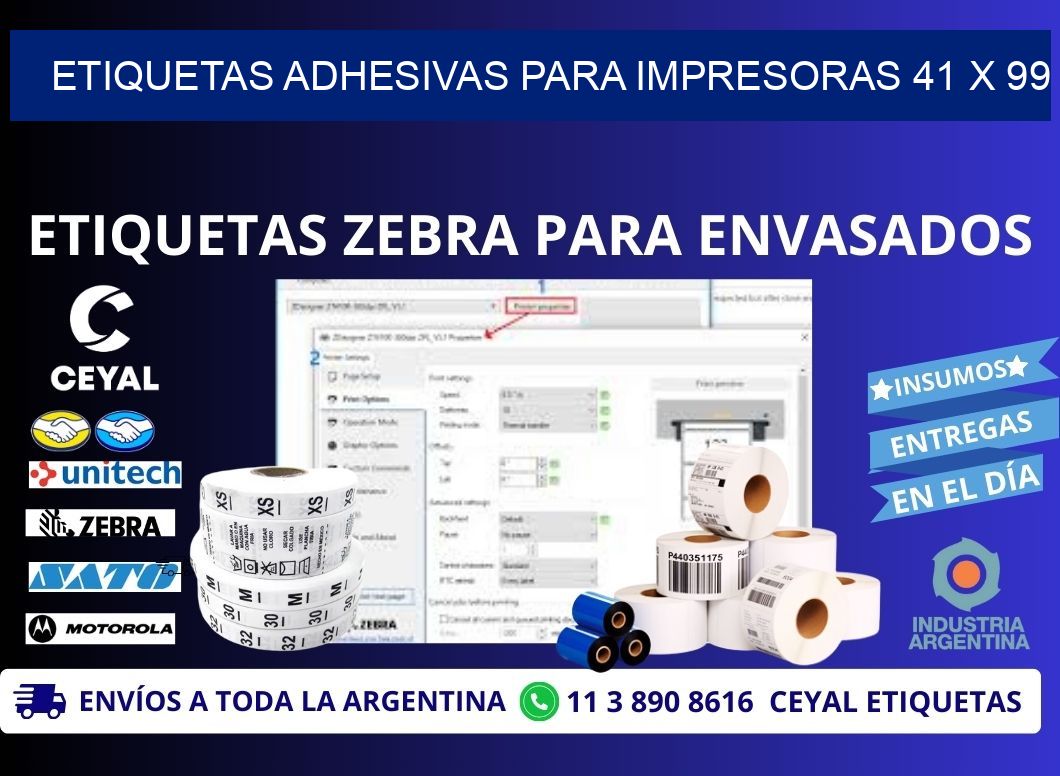 ETIQUETAS ADHESIVAS PARA IMPRESORAS 41 x 99