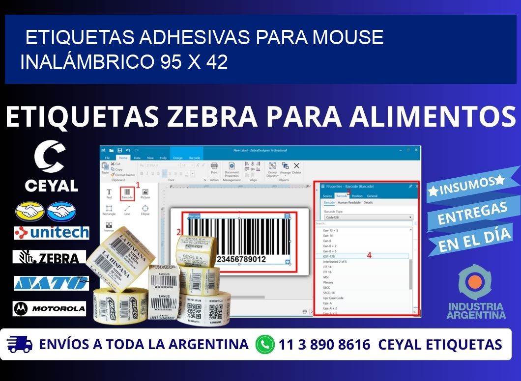 ETIQUETAS ADHESIVAS PARA MOUSE INALÁMBRICO 95 x 42