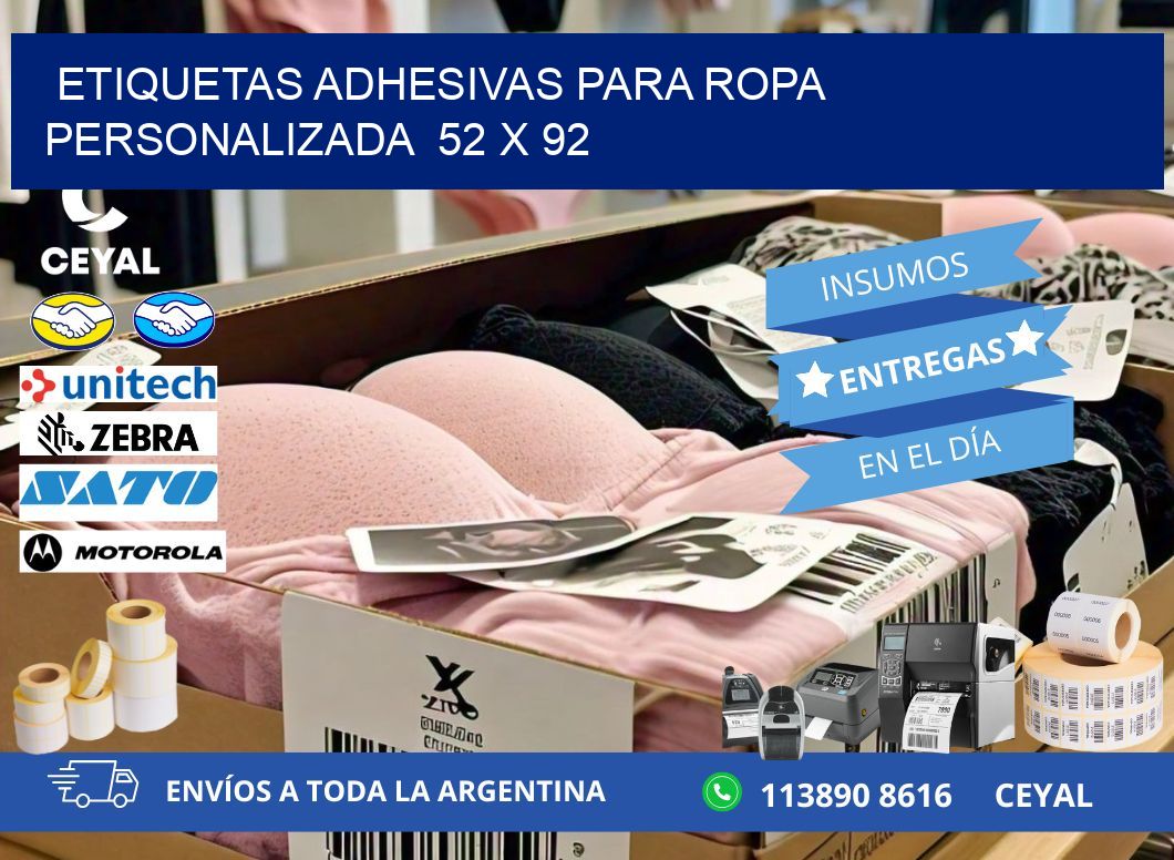 ETIQUETAS ADHESIVAS PARA ROPA PERSONALIZADA  52 x 92