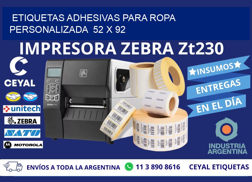 ETIQUETAS ADHESIVAS PARA ROPA PERSONALIZADA  52 x 92