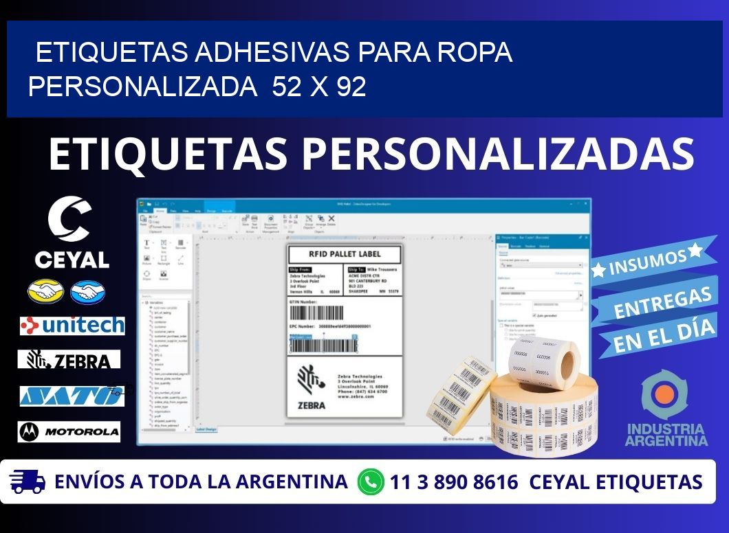 ETIQUETAS ADHESIVAS PARA ROPA PERSONALIZADA  52 x 92