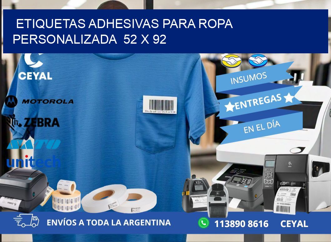 ETIQUETAS ADHESIVAS PARA ROPA PERSONALIZADA  52 x 92