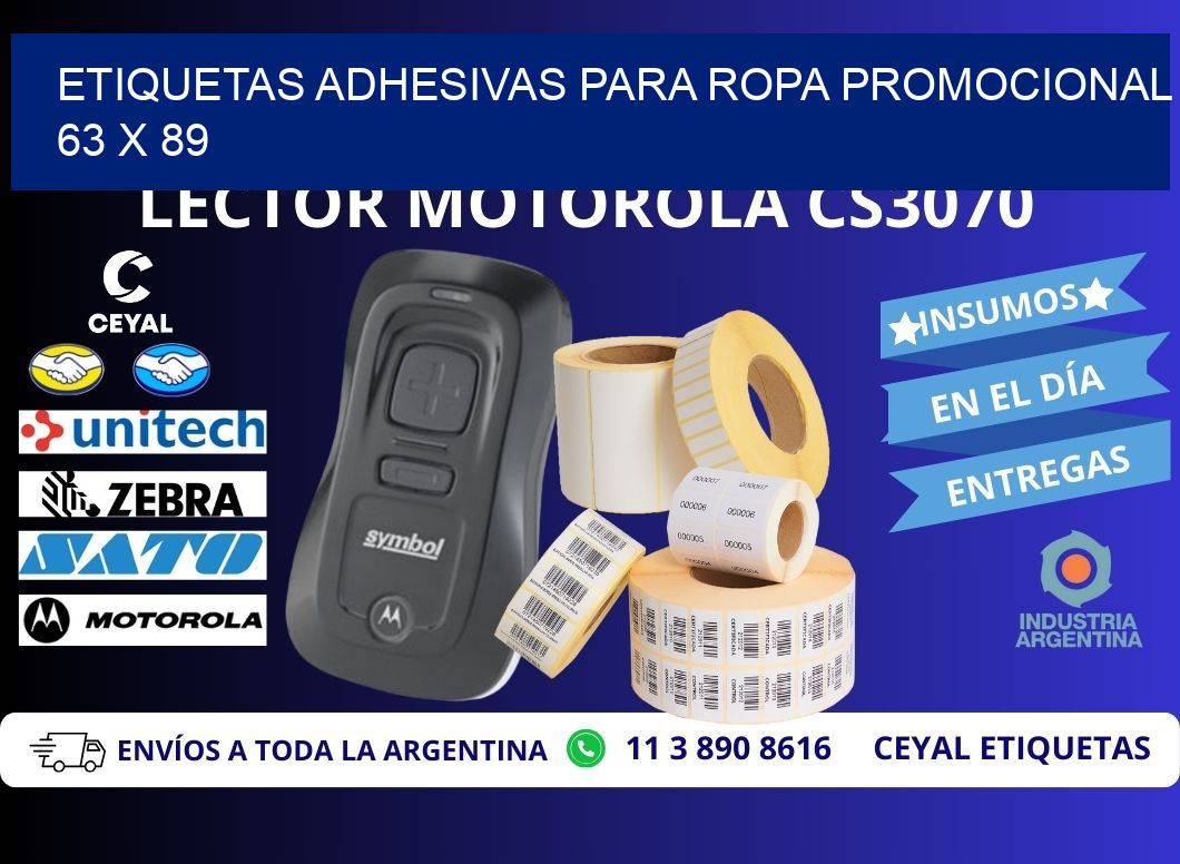 ETIQUETAS ADHESIVAS PARA ROPA PROMOCIONAL  63 x 89