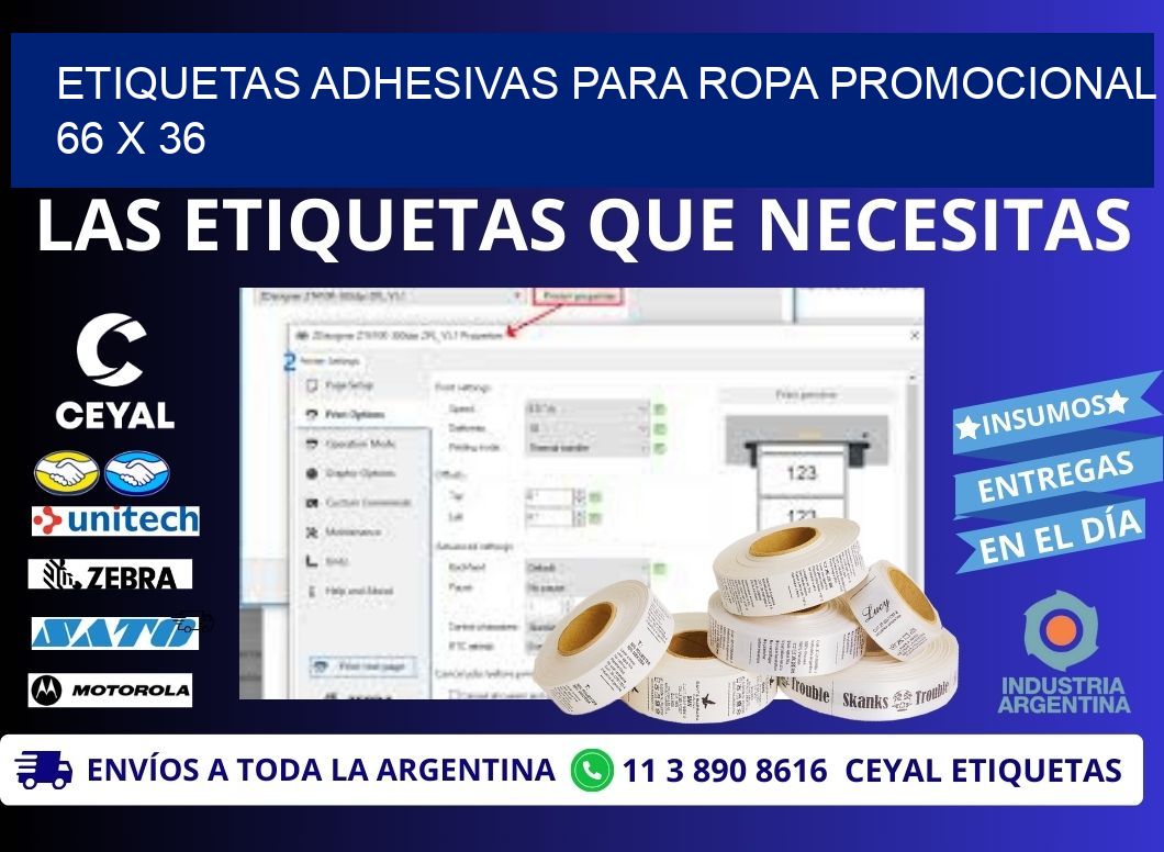 ETIQUETAS ADHESIVAS PARA ROPA PROMOCIONAL 66 x 36