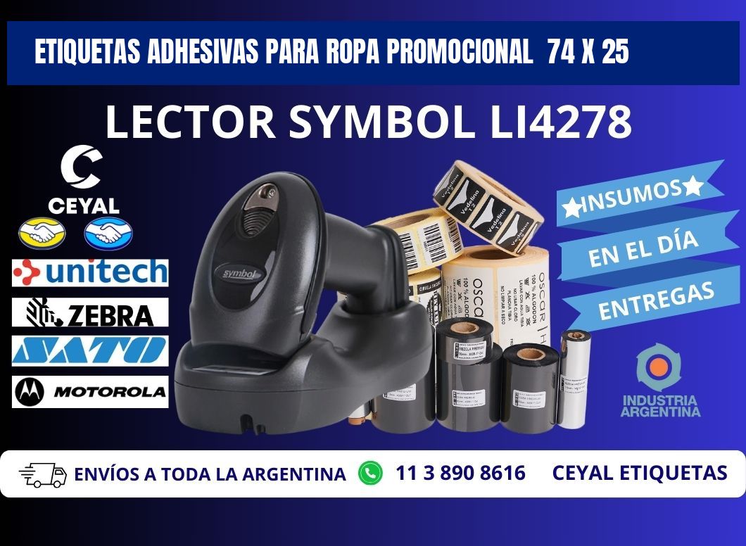 ETIQUETAS ADHESIVAS PARA ROPA PROMOCIONAL  74 x 25