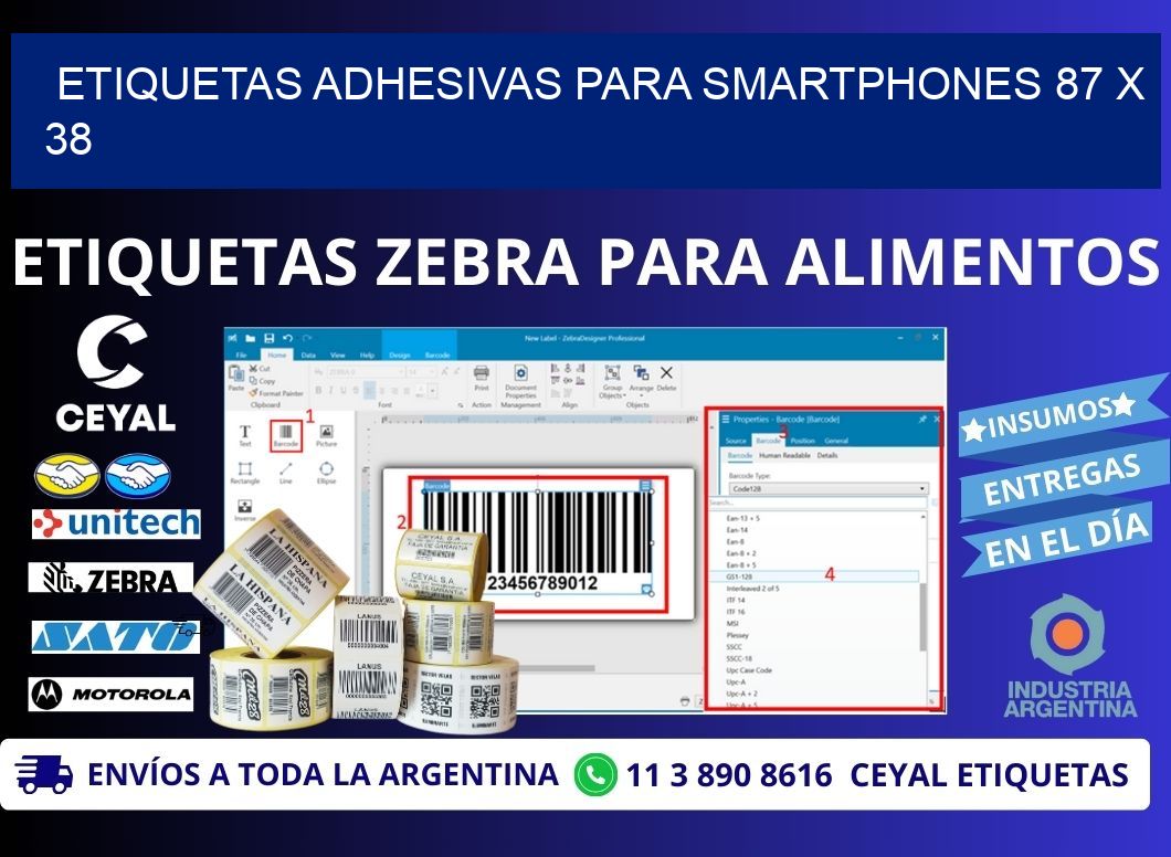 ETIQUETAS ADHESIVAS PARA SMARTPHONES 87 x 38