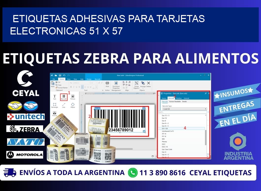 ETIQUETAS ADHESIVAS PARA TARJETAS ELECTRONICAS 51 x 57