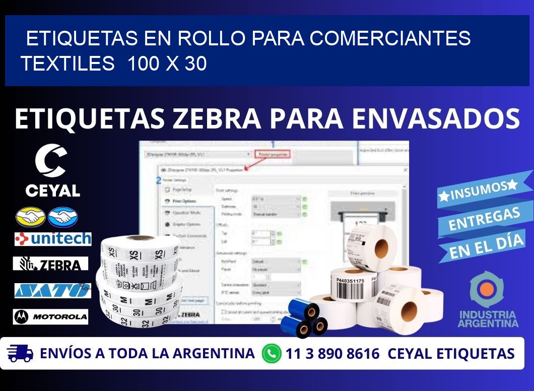 ETIQUETAS EN ROLLO PARA COMERCIANTES TEXTILES  100 x 30