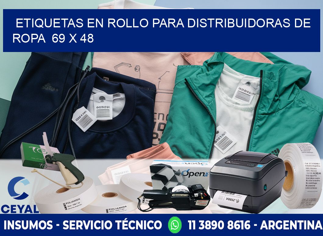 ETIQUETAS EN ROLLO PARA DISTRIBUIDORAS DE ROPA  69 x 48