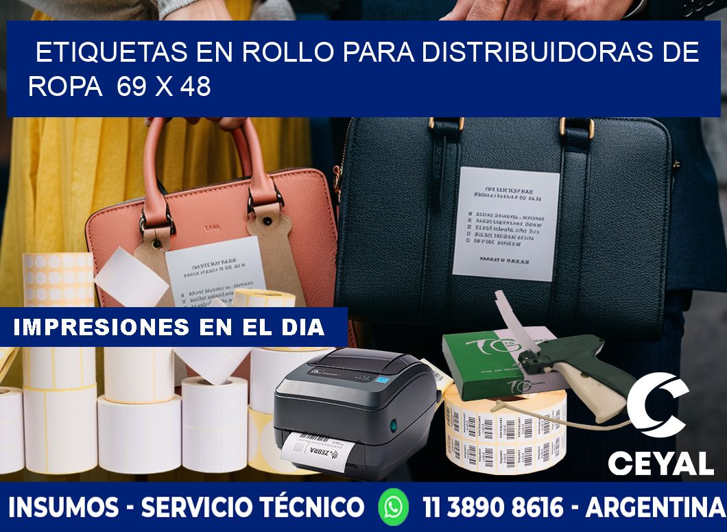 ETIQUETAS EN ROLLO PARA DISTRIBUIDORAS DE ROPA  69 x 48