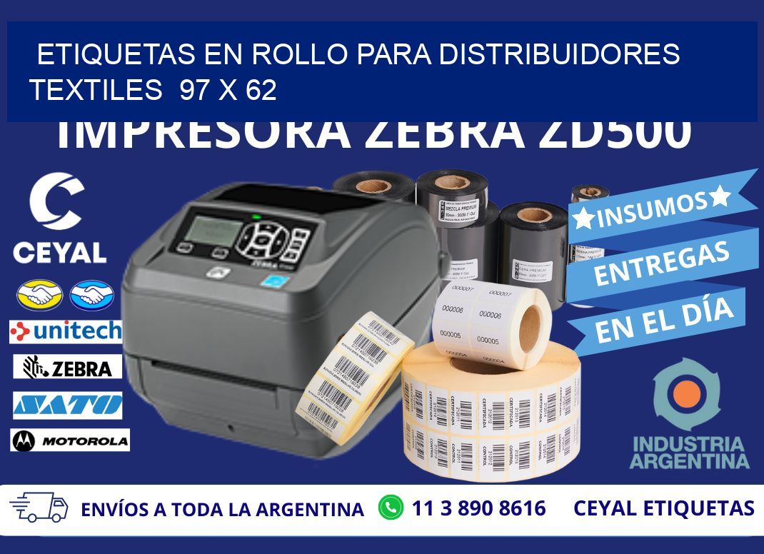 ETIQUETAS EN ROLLO PARA DISTRIBUIDORES TEXTILES  97 x 62