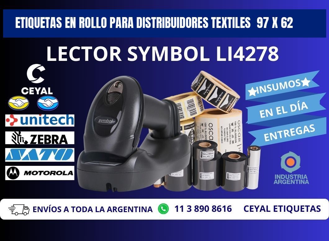 ETIQUETAS EN ROLLO PARA DISTRIBUIDORES TEXTILES  97 x 62