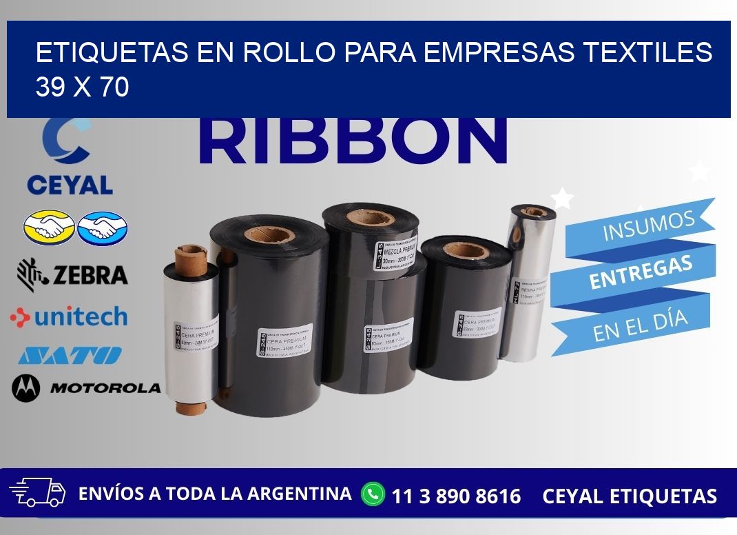 ETIQUETAS EN ROLLO PARA EMPRESAS TEXTILES  39 x 70