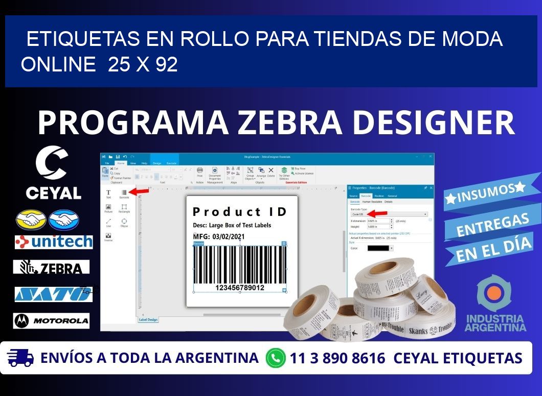 ETIQUETAS EN ROLLO PARA TIENDAS DE MODA ONLINE 25 x 92
