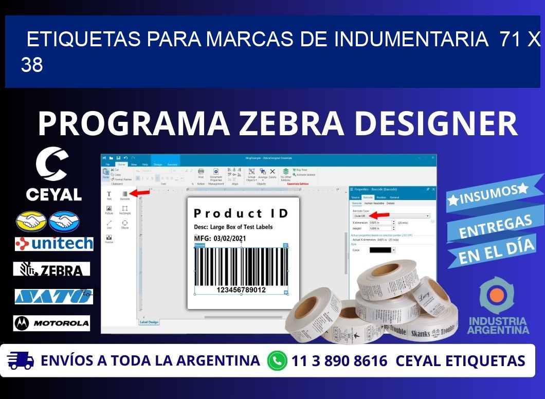 ETIQUETAS PARA MARCAS DE INDUMENTARIA  71 x 38