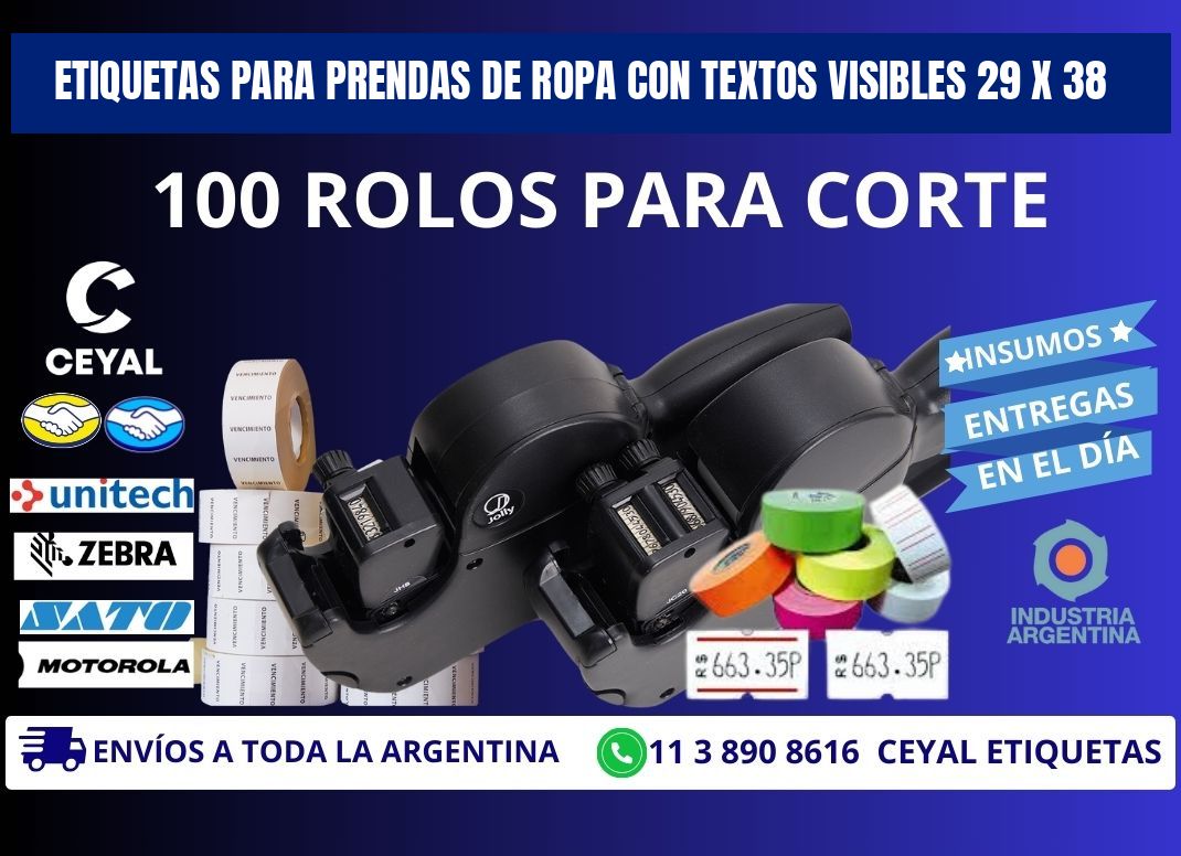 ETIQUETAS PARA PRENDAS DE ROPA CON TEXTOS VISIBLES 29 x 38