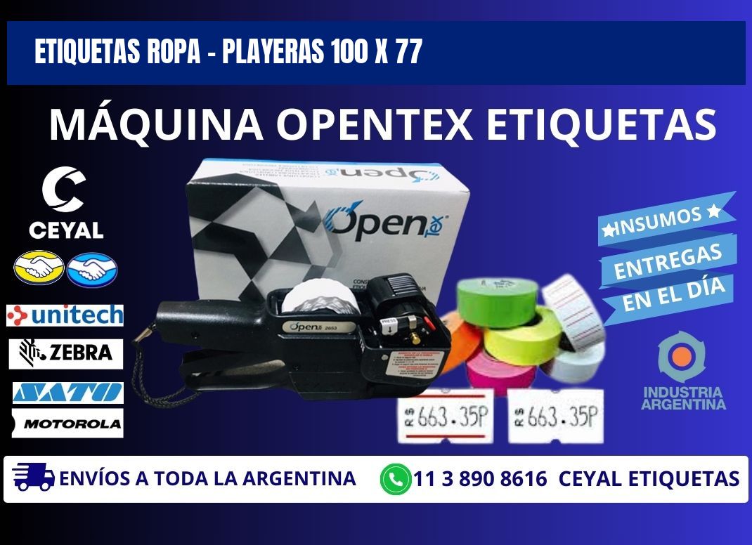 ETIQUETAS ROPA - PLAYERAS 100 x 77