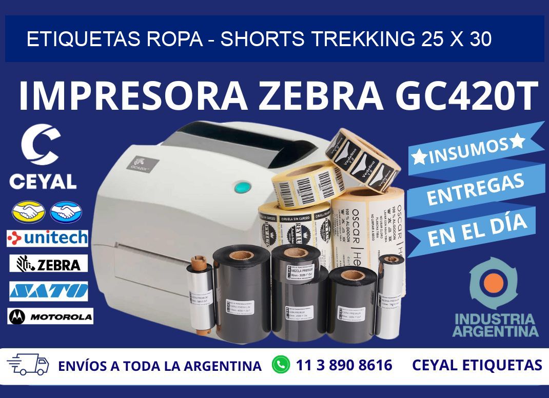 ETIQUETAS ROPA - SHORTS TREKKING 25 x 30