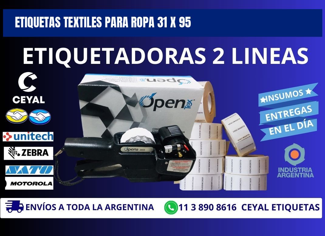ETIQUETAS TEXTILES PARA ROPA 31 x 95