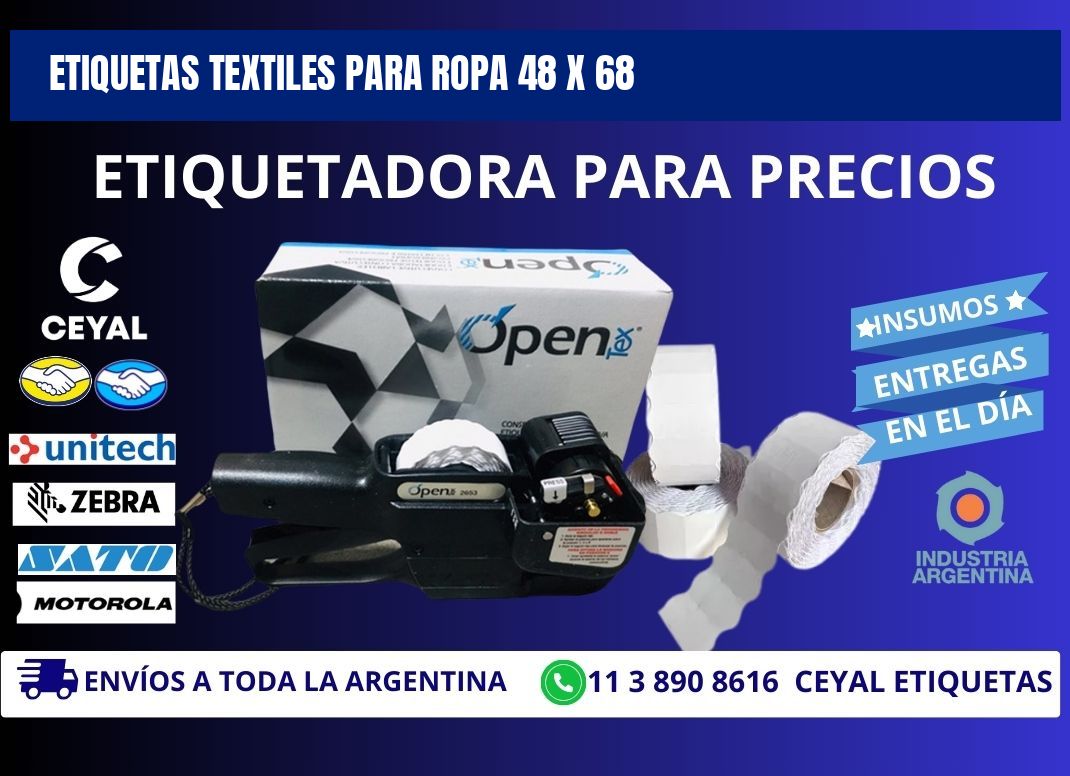 ETIQUETAS TEXTILES PARA ROPA 48 x 68