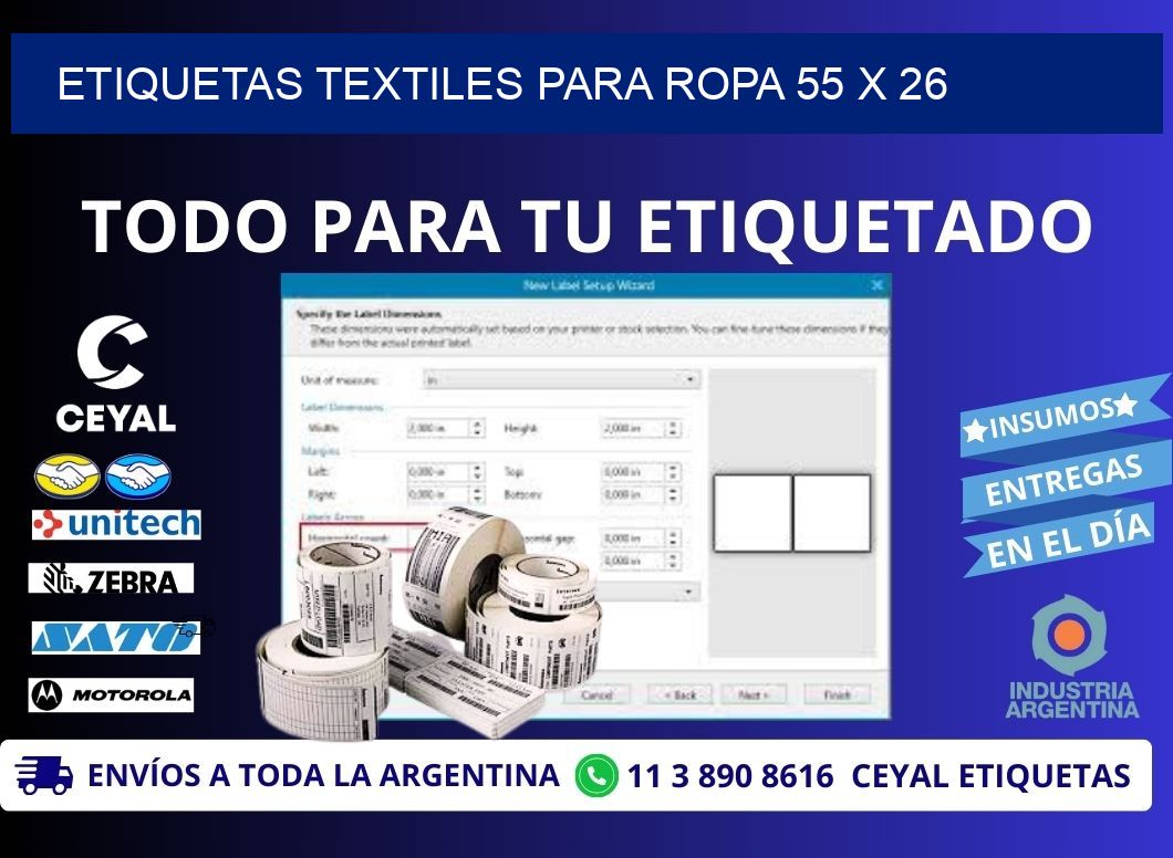 ETIQUETAS TEXTILES PARA ROPA 55 x 26