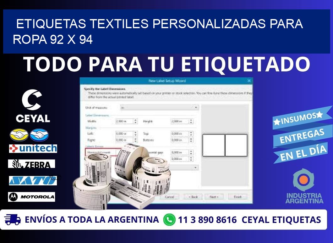 ETIQUETAS TEXTILES PERSONALIZADAS PARA ROPA 92 x 94