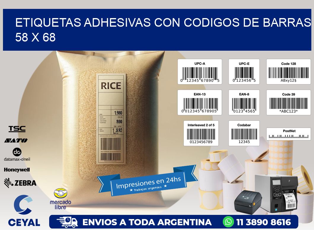 Etiquetas Adhesivas con Codigos de Barras  58 x 68