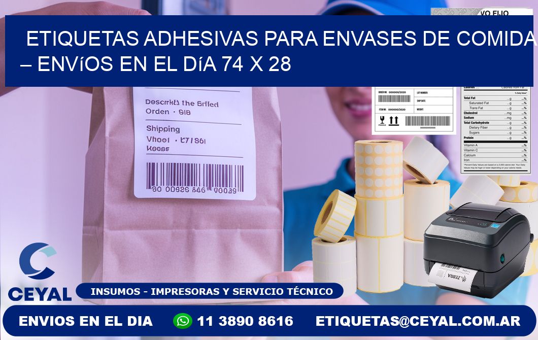 Etiquetas adhesivas para envases de comida – Envíos en el día 74 x 28