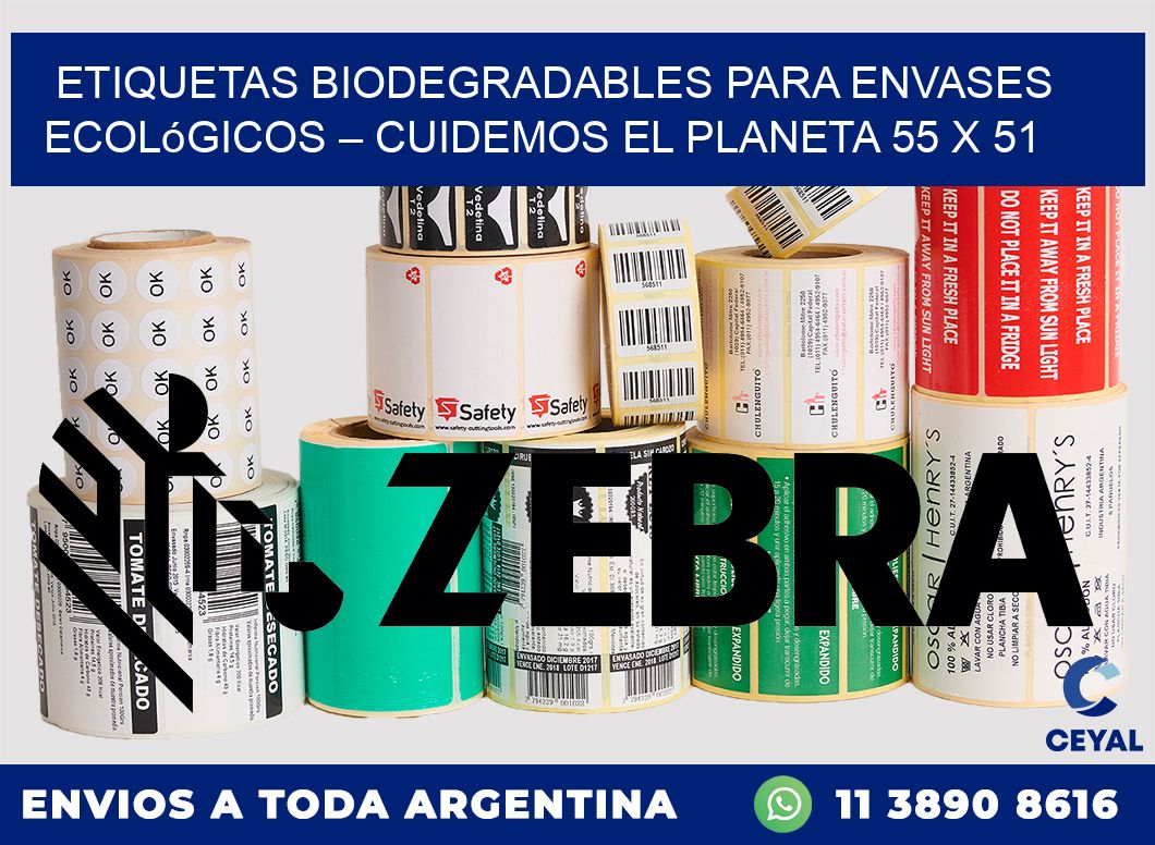 Etiquetas biodegradables para envases ecológicos – Cuidemos el planeta 55 x 51