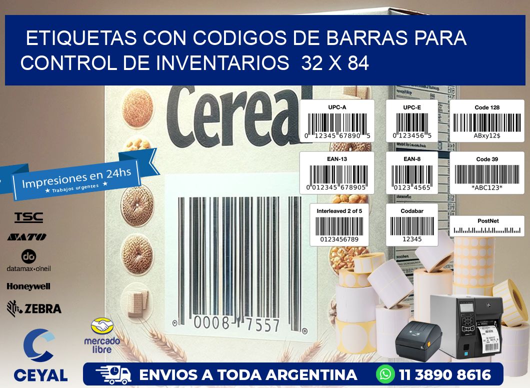 Etiquetas con Codigos de Barras para Control de Inventarios  32 x 84