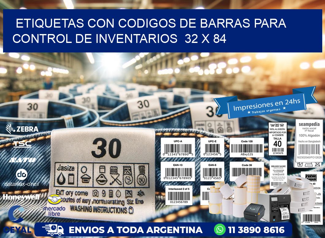 Etiquetas con Codigos de Barras para Control de Inventarios  32 x 84