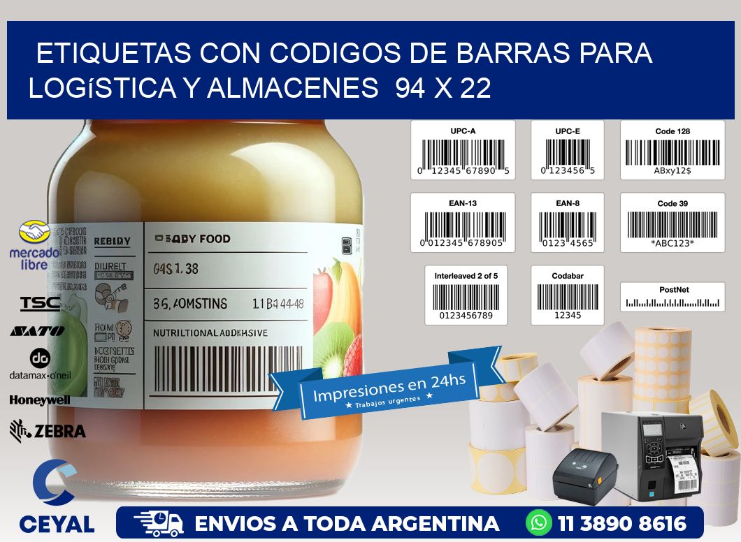 Etiquetas con Codigos de Barras para Logística y Almacenes  94 x 22