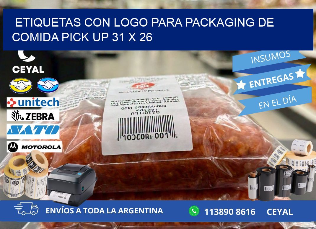 Etiquetas con logo para packaging de comida pick up 31 x 26