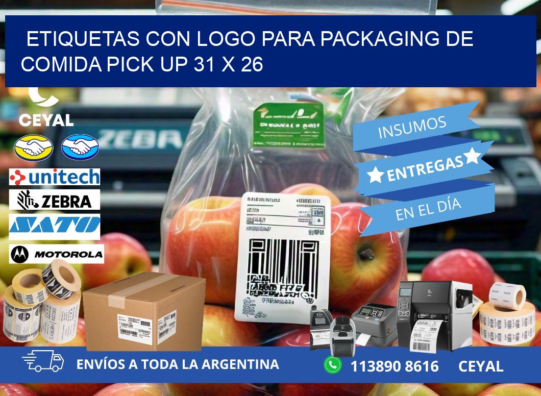 Etiquetas con logo para packaging de comida pick up 31 x 26